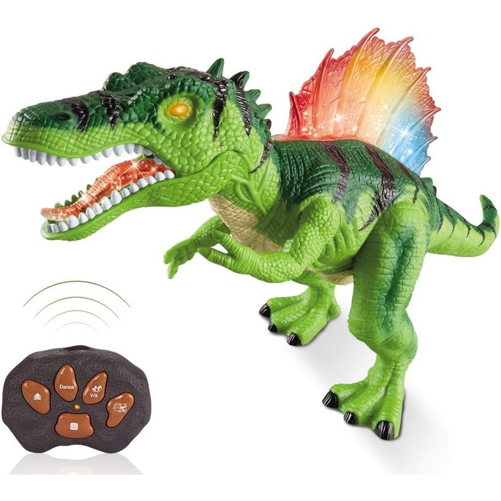 Jucarie robot dinozaur, lumina LED, sunete, 49x17x26.5cm, verde-maro
