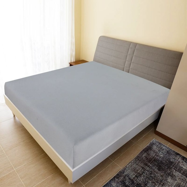 2 db gumis lepedő szett, 100% pamut, szürke, 140x200cm