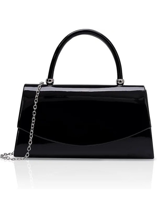 Geanta dama clutch neagra lacuita 23x12x7cm cu lant detasabil