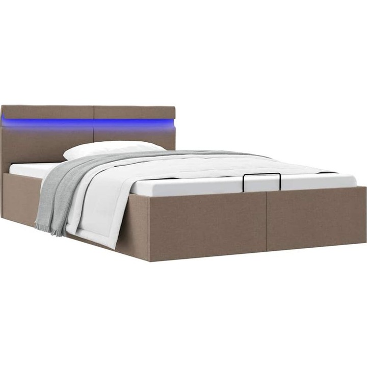 Egyszemélyes ágy hidraulikus tárolóval, textil kárpitozás, taupe, 140x200cm