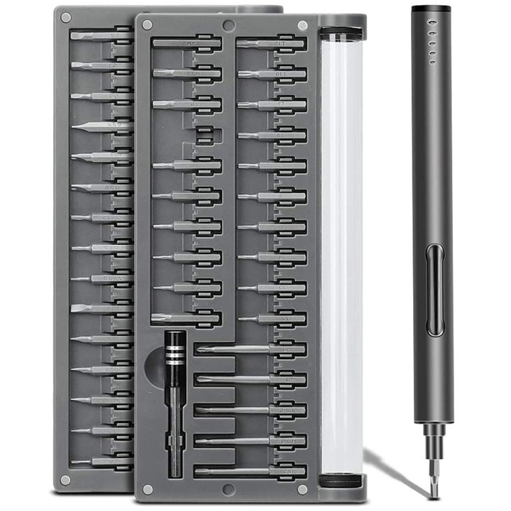 Elektromos csavarhúzó, 57 az 1-ben, vezeték nélküli, USB töltés, 200x95x23mm, fekete