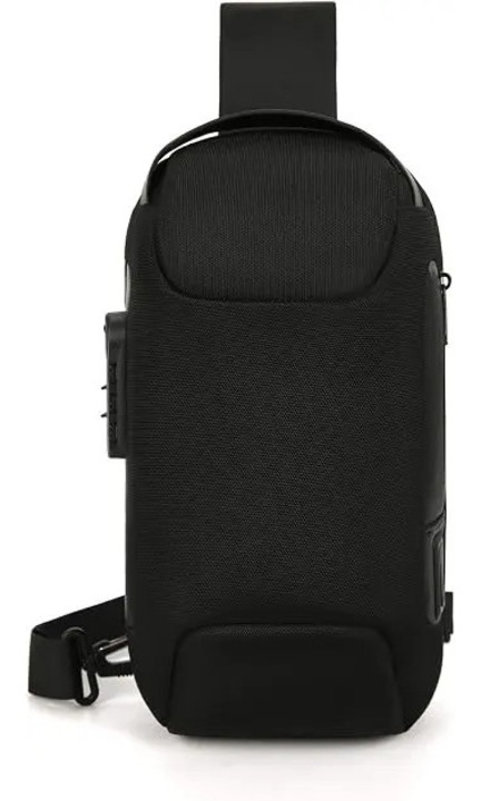 Taktikai válltáska betörésgátló funkcióval és USB töltéssel, fekete, 30x15x10cm