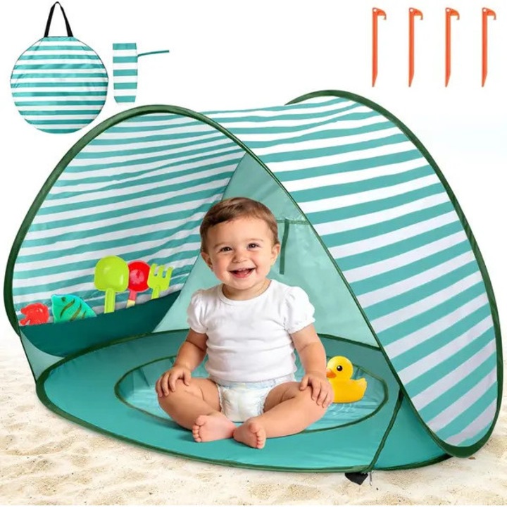 Gyermek strand sátor, pop-up, beépített medencével, kék, 120x80x70 cm