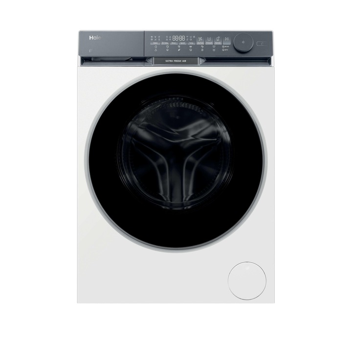 Masina de spalat rufe slim Haier HW90-B14387U1-S, 9 kg, 1400 rpm, clasa A-25%, motor Direct Motion, Ultra Fresh Air, WiFi/ hOn app, ABT, Refresh, alba