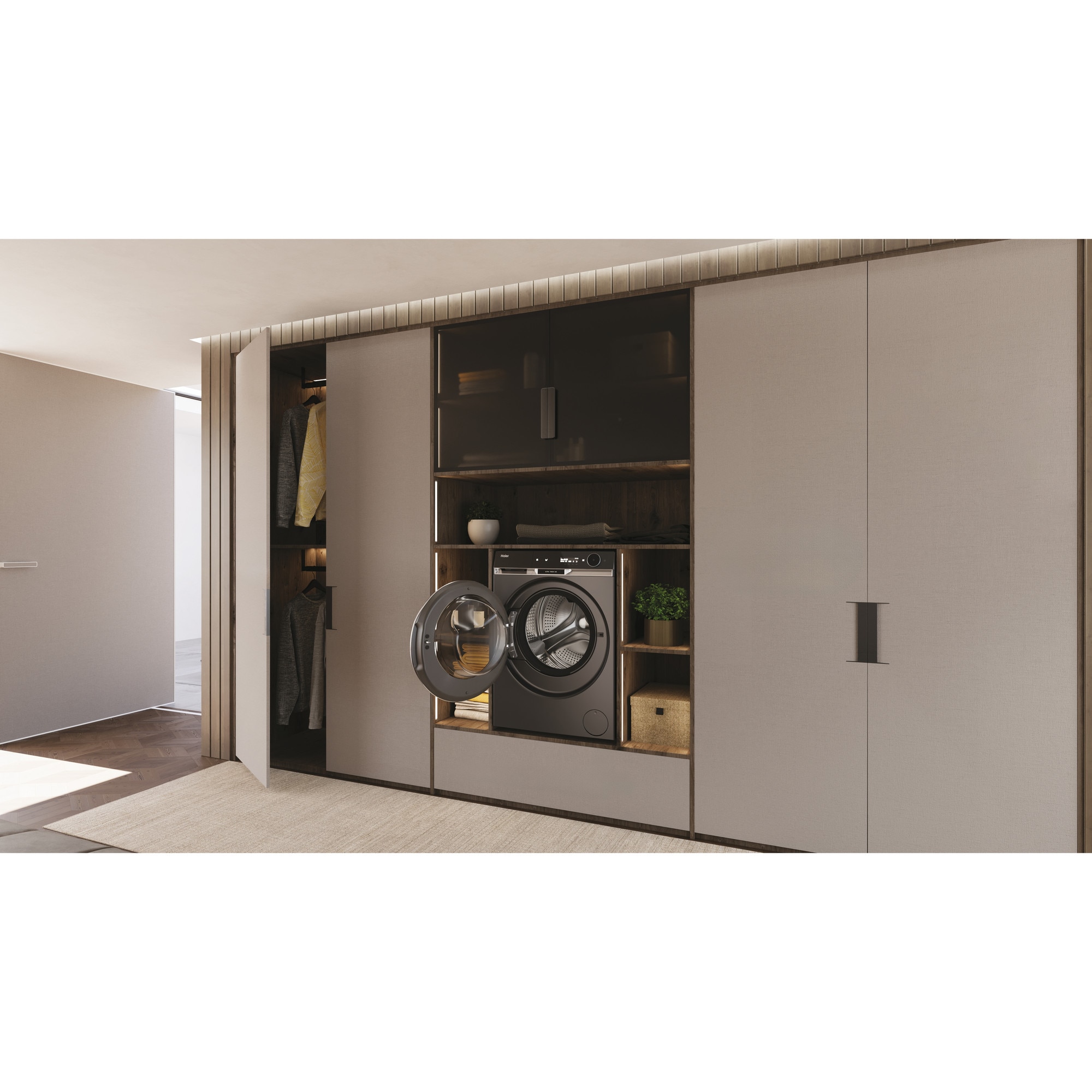 Masina de spalat rufe Haier HW100BD14397PGUS, 10 kg, 1400 rpm, clasa A-20%, motor Direct Motion, Ultra Fresh Air, WiFi/ hOn app, ABT, Refresh, display LCD touch control, antracit