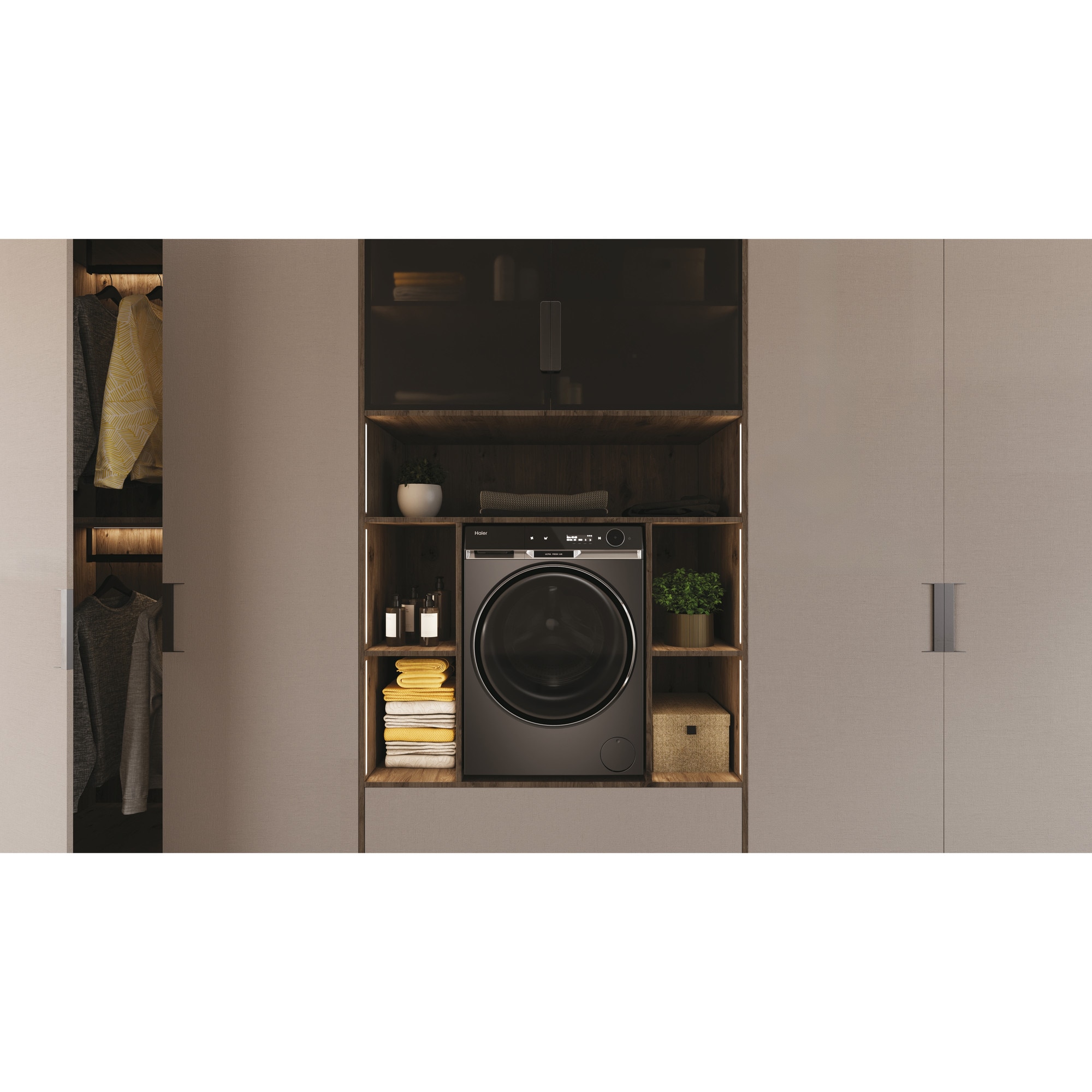 Masina de spalat rufe Haier HW100BD14397PGUS, 10 kg, 1400 rpm, clasa A-20%, motor Direct Motion, Ultra Fresh Air, WiFi/ hOn app, ABT, Refresh, display LCD touch control, antracit