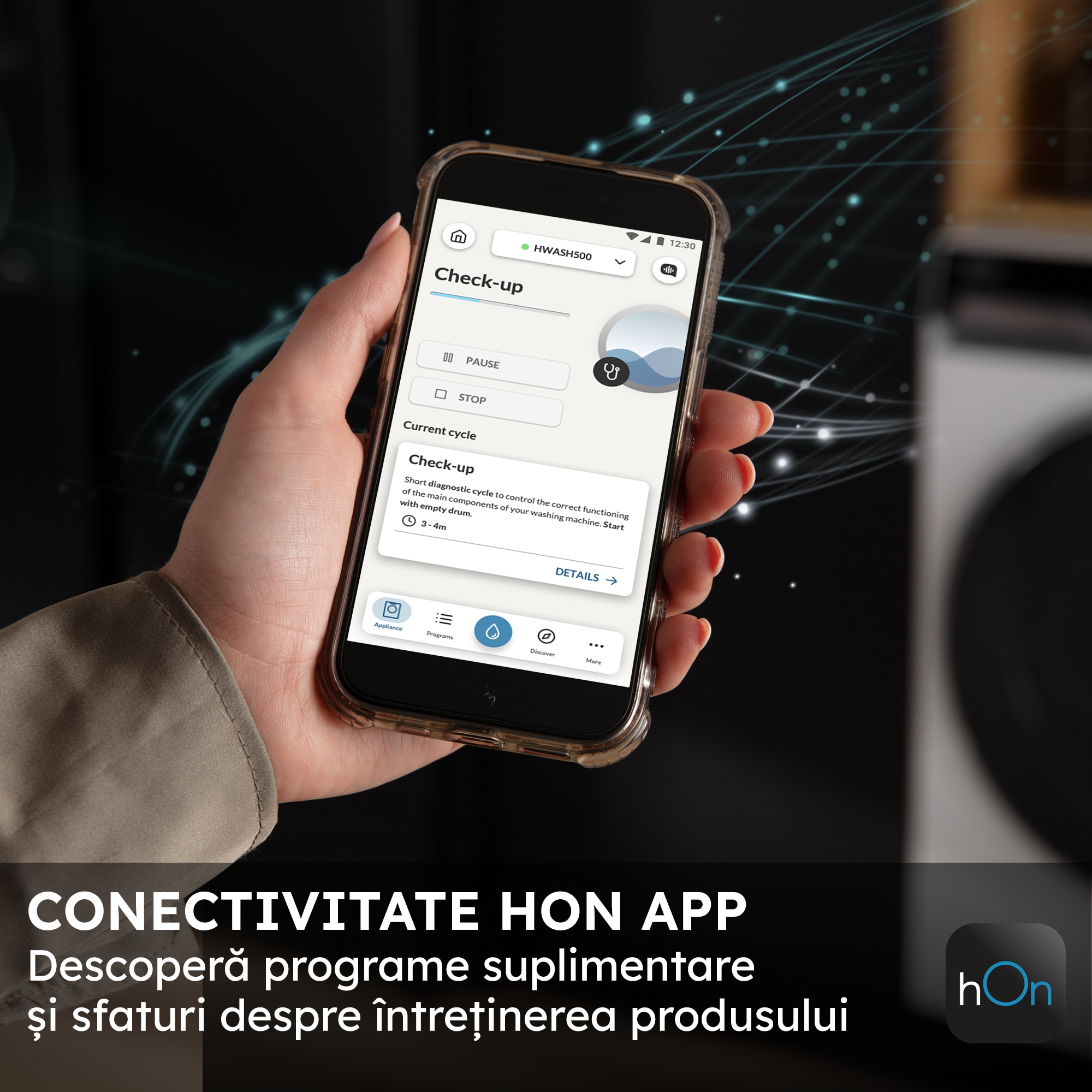 Masina de spalat rufe Haier HW100BD14397PGUS, 10 kg, 1400 rpm, clasa A-20%, motor Direct Motion, Ultra Fresh Air, WiFi/ hOn app, ABT, Refresh, display LCD touch control, antracit