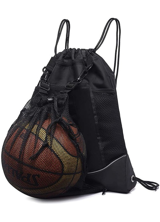 Fekete multifunkcionális sport hátizsák 40x48cm, levehető háló, labdatartó rekesz