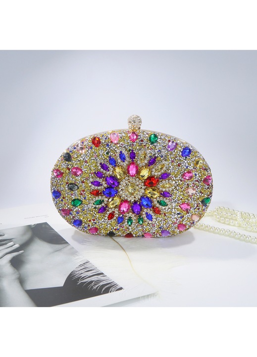 Női minaudiere táska, többszínű, 20x15.5x5cm, poliészter, gyémántokkal