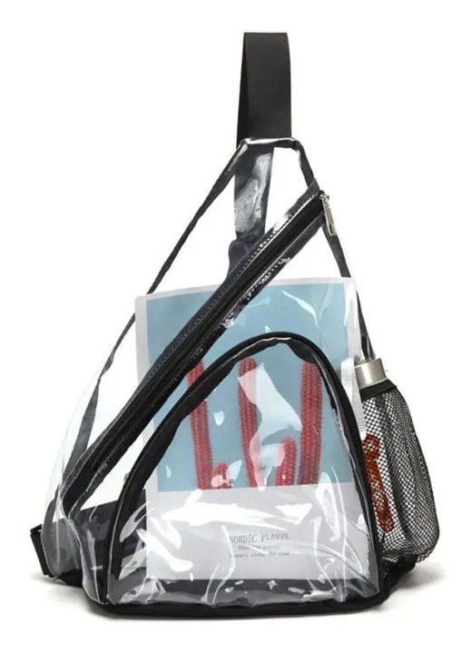 Unisex átlátszó crossbody táska, PVC, fekete, 25x15x5cm