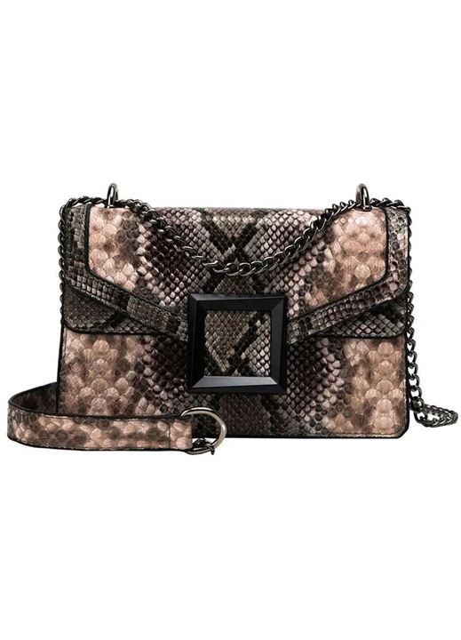 Geanta dama, piele PU, model sarpe, maro, 21x8x13cm, crossbody