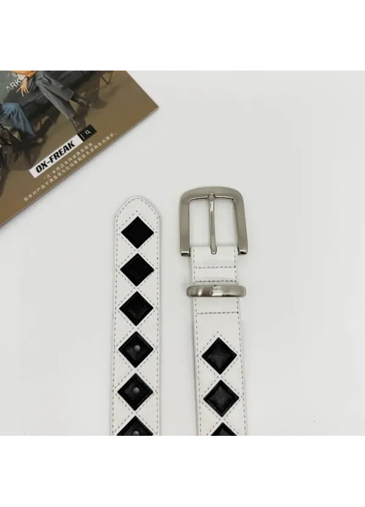 Koreai stílusú Ins Stuy Chess Plaid öv férfiaknak, uniszex trend, egyszerű bőr öv, internetes híresség stílus, High Street azonos stílus, fehér 110cm fehér 110cm
