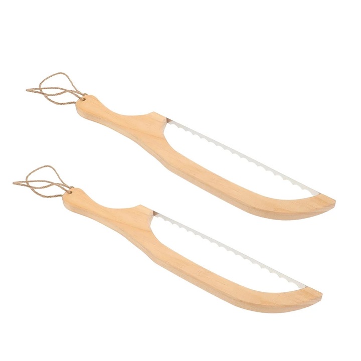 Set 2 feliatoare paine, otel inoxidabil, lemn, 39x7x2cm
