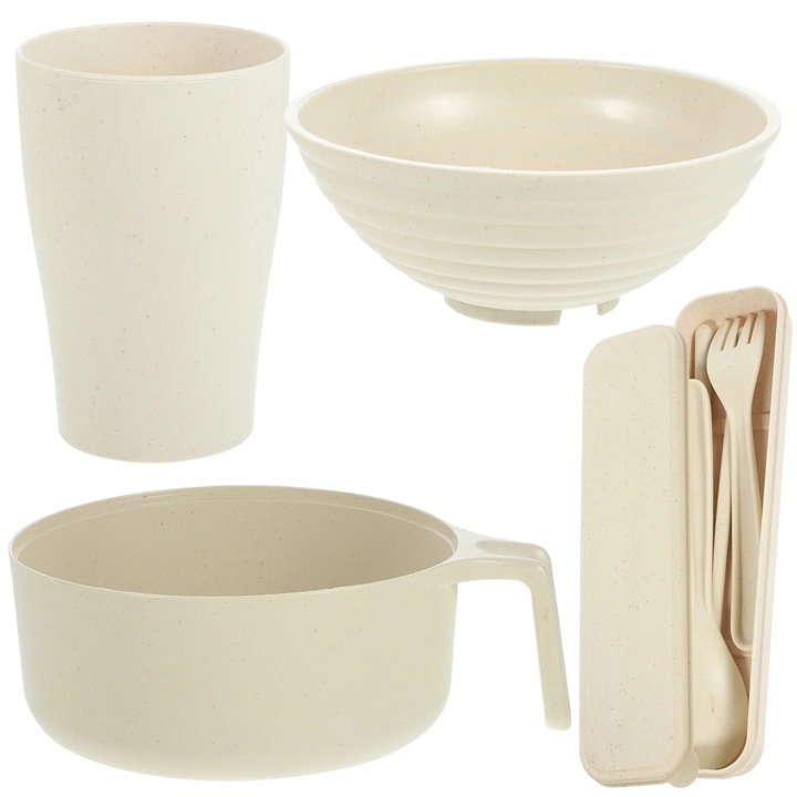 Set 2 boluri din paie de grau, cu capac, 19x15.5x7cm, multicolor