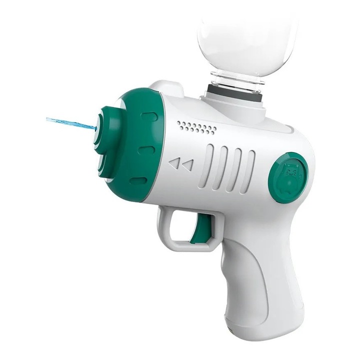 Pistol electric cu apa pentru copii, reincarcabil USB, rezervor 200 ml, jet 5−8 m, 16 cm, Alb/Verde