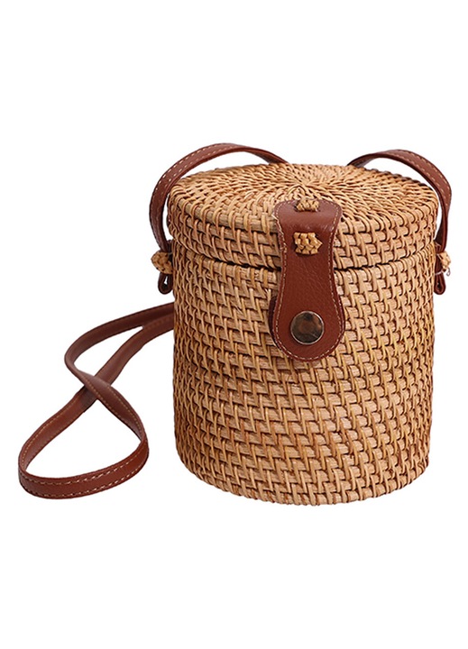 Rattan válltáska, négyzet alakú modell, többszínű, 13x12x12cm