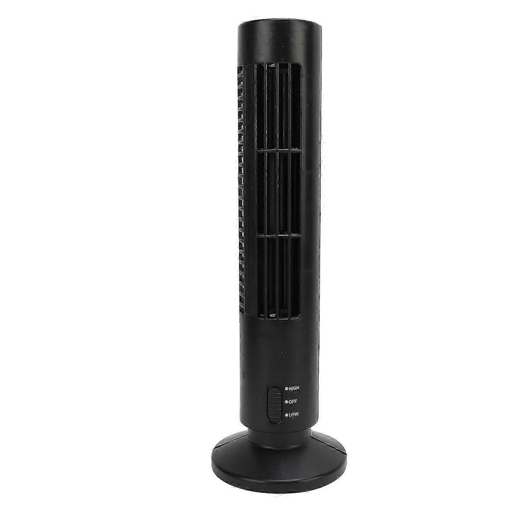 Fekete lapát nélküli toronyventilátor 2 sebességes kompakt csendes 30x30x90cm