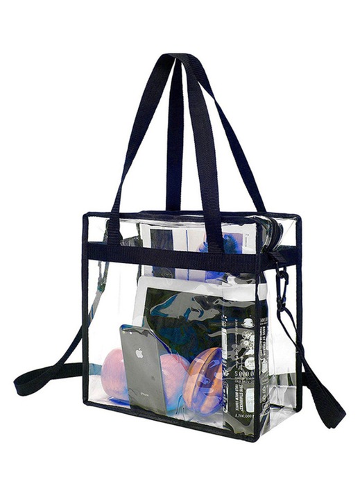 Geanta plaja, rezistenta, transparent/negru, 56x38x19cm
