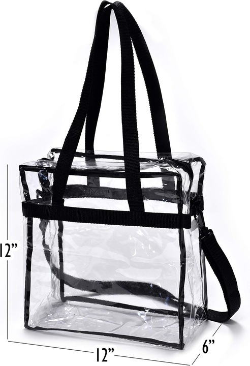 Geanta plaja, rezistenta, transparent/negru, 56x38x19cm