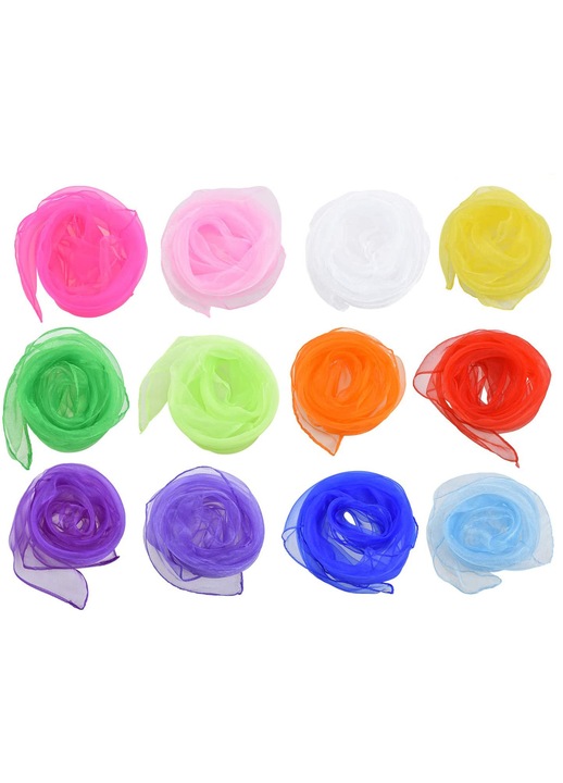 Set 12 esarfe dans copii multicolor matase 60x60cm