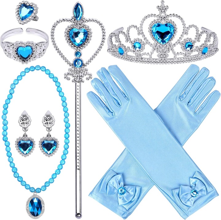 Set bijuterii printesa 9 piese albastru accesorii costum copii