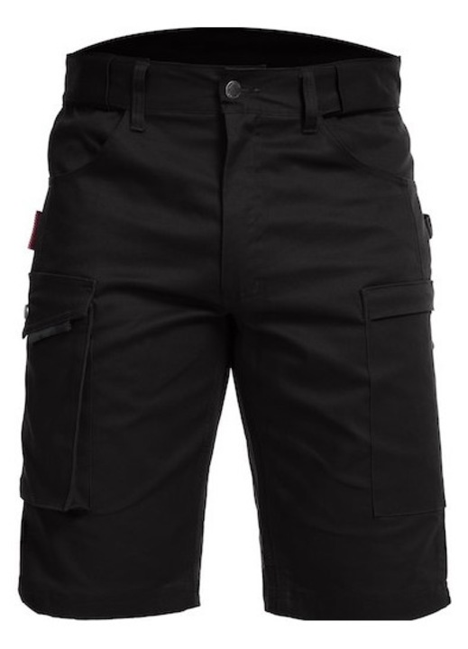Férfi Work Idea cargo rövidnadrág, L méret, 97% pamut, 3% elasztán, fokozott tartósság, hőkomfort, teljes mozgásszabadság, biztonságos tárolás, modern megjelenés, fekete