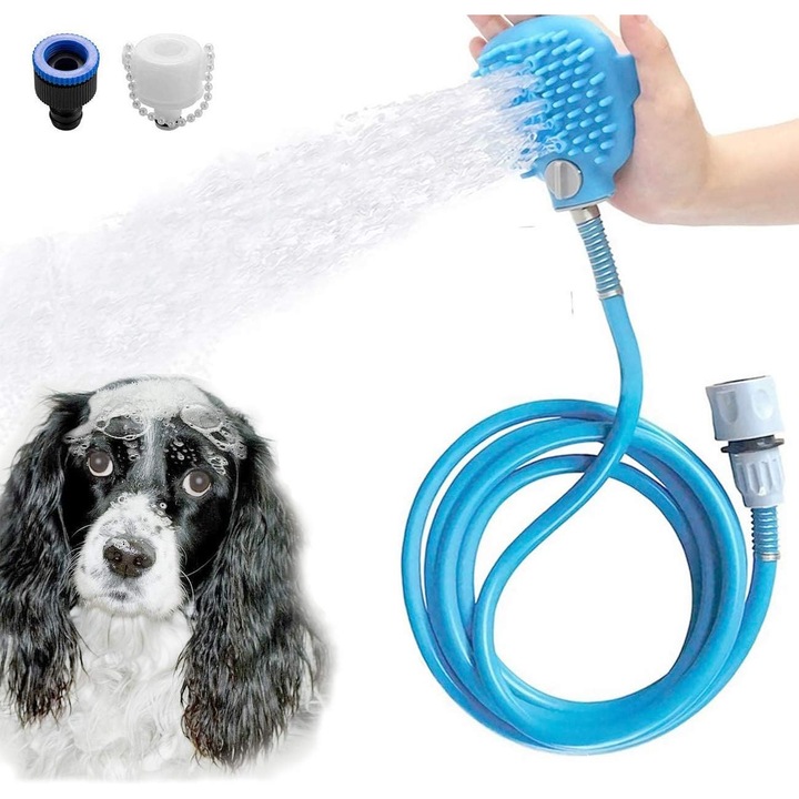 Sistem dus caini, perie si pulverizator, ergonomic, furtun 25cm