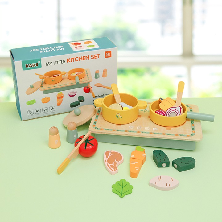 Mini bucatarie de jucarie din lemn cu vase si accesorii Kabi My Little Kitchen
