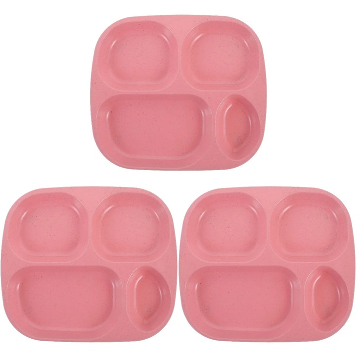 Farfurie compartimentata, 3 piese, paie de grau si PP, 24x21.5x1cm, maro