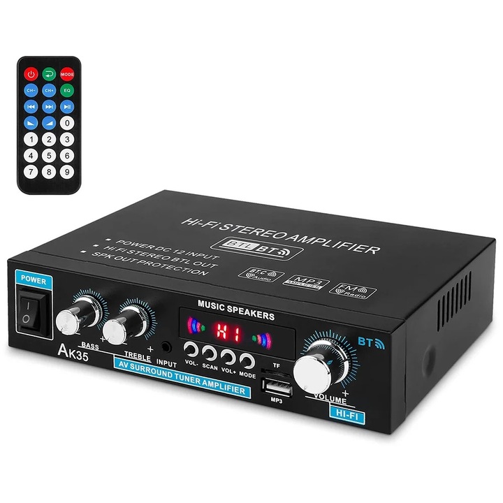 Amplificator digital stereo 2 canale negru 19x12.5x4.5cm