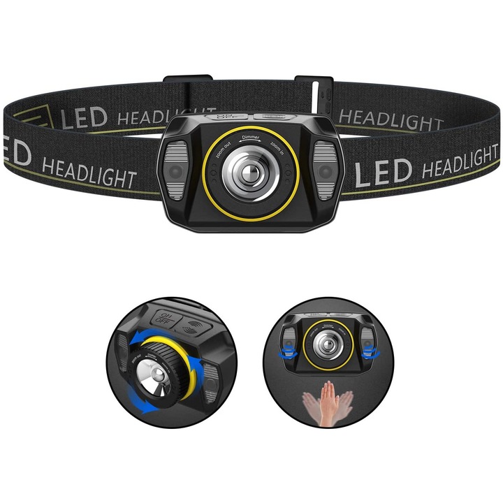 LED-es fejlámpa, állítható, USB, vízálló, rugalmas, 1800mAh