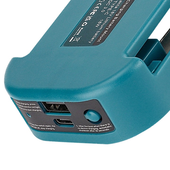 Incarcator baterie 18V, USB si Type-C, albastru, 9.8x8.3x4.2cm