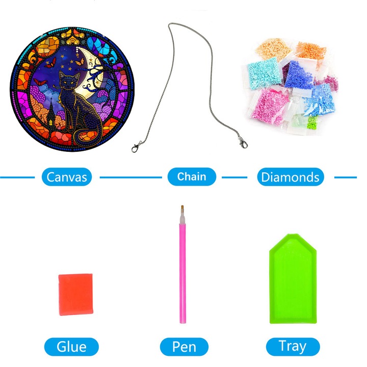 Set artizanat pictura diamant DIY, animal, negru, 19x19x0.4cm