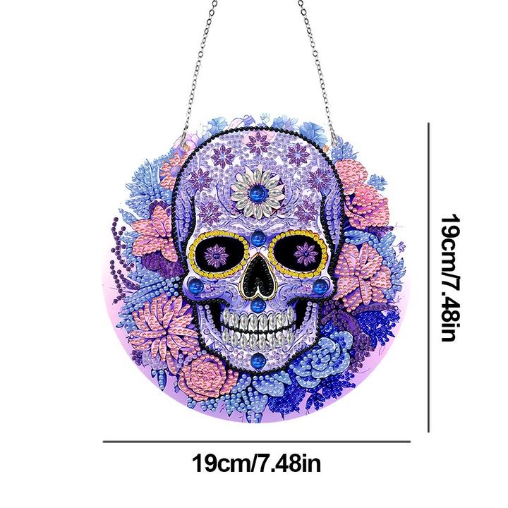 Set artizanat pandantiv diamant DIY craniu, acrilic, multicolor, 19x19x0.4cm