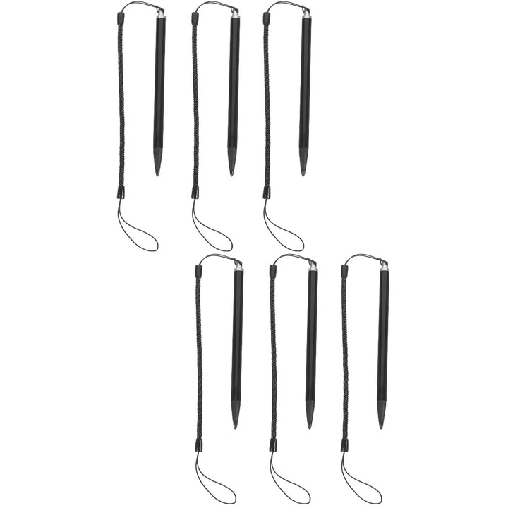 Set 6 stylusuri ecran capacitive negre 12.2x0.7x0.7cm cu snur elastic anti-pierdere