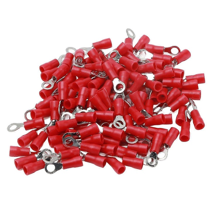 Комплект 100 изолирани пръстеновидни клеми, мед PVC, червен, 0.5-1.5mm, 19A