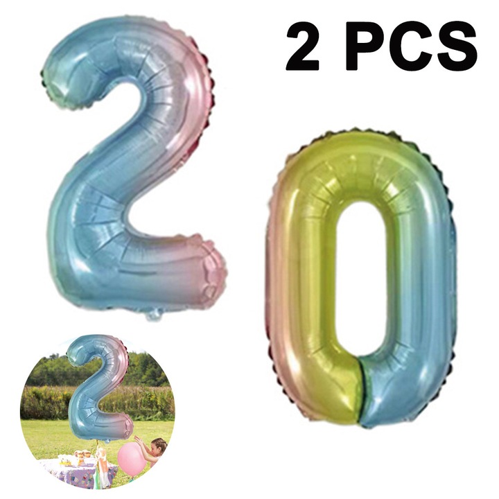 Fólia lufi, 2 db-os szett, 40 inch, rózsaarany színátmenet, 2-es és 0-ás számok