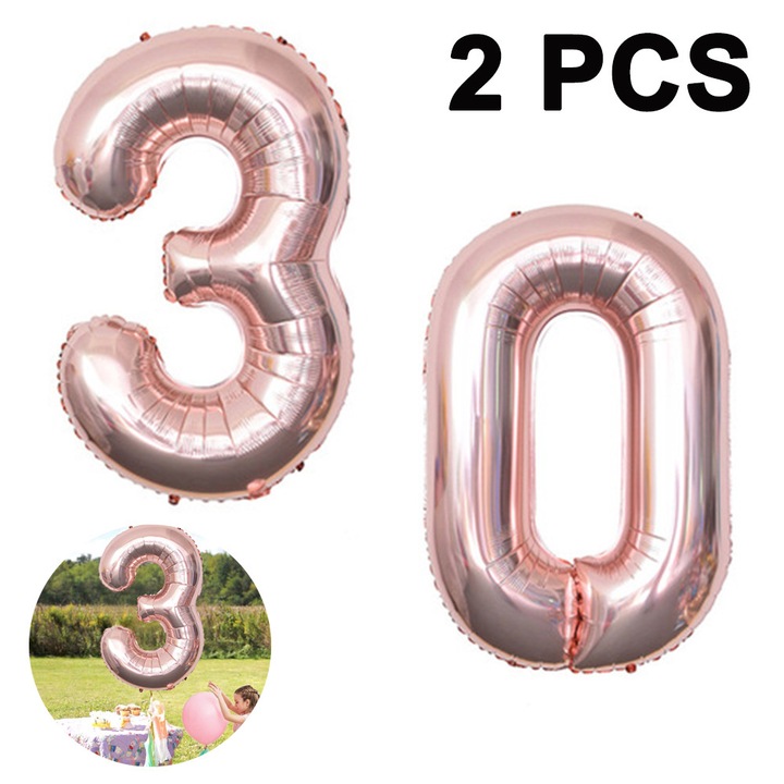 Fólia lufi számok 30 rózsaarany színátmenetes 101cm szett 2 db