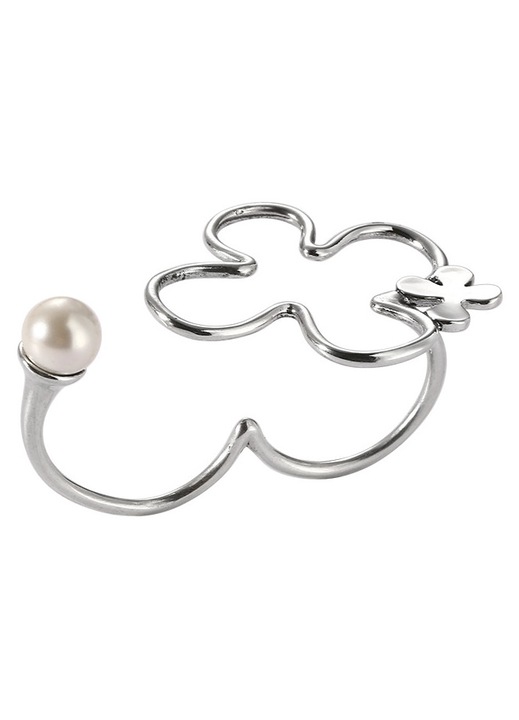 925 sterling ezüst gyűrű gyöngyökkel és négylevelű lóherével, retro stílusú, kézműves, női niche designer gyűrű