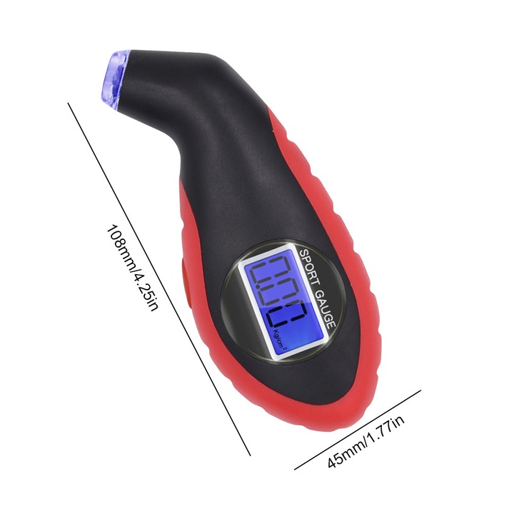 Manometru presiune anvelope electronic, 0-150psi, negru-rosu, 10.8x4.5x2.5cm