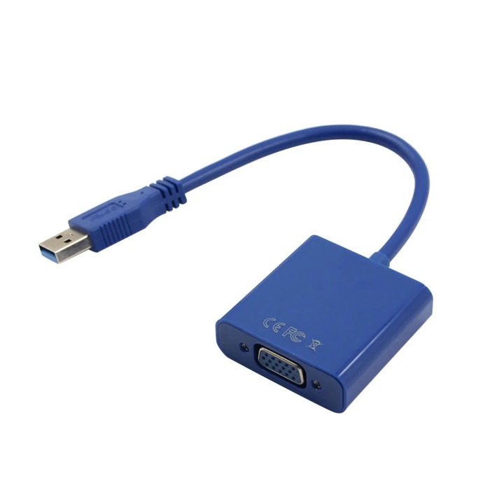 Adaptor USB 3.0 la VGA, albastru, 24x4.5x1.5cm