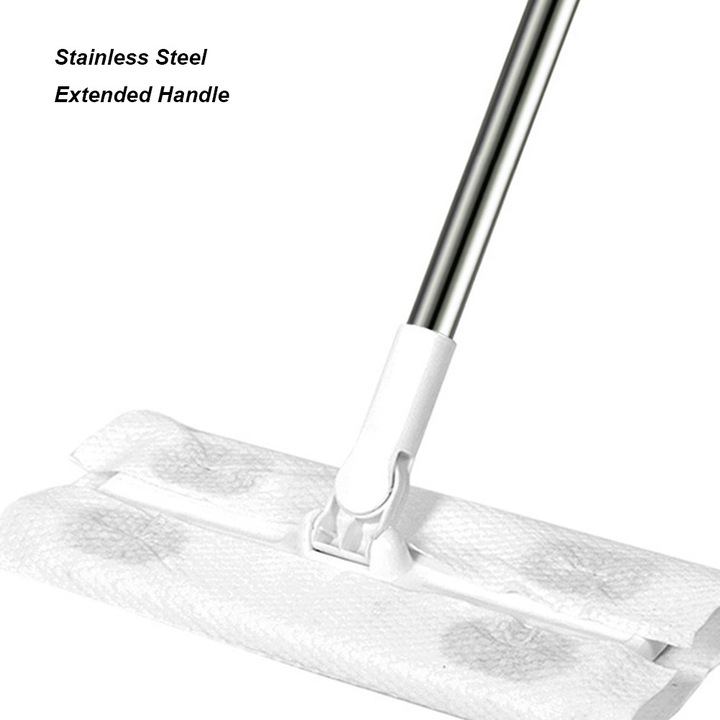 Mop podea cu rotire 360 grade, lavabil, 117x26x11cm, alb, set 20 lavete de unica folosinta