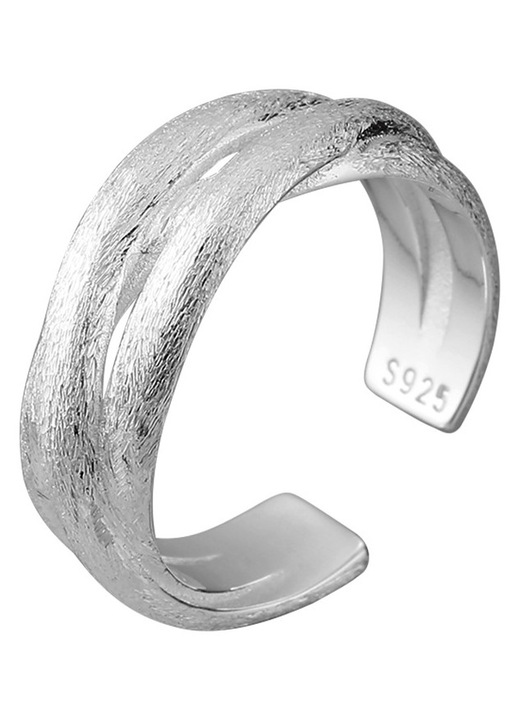 925 sterling ezüst gyűrű, többrétegű, szálcsiszolt, egyszerű design, egyedi, személyiséget kifejező, divatos, nyitott fényes ezüst gyűrű