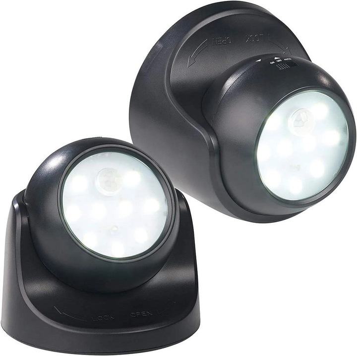 Set 2 spoturi LED wireless, senzor miscare, 10x10x10cm, negru