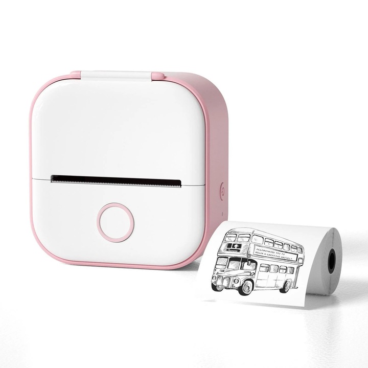 Imprimanta termica portabila YANYXR mini roz Bluetooth 10x6x4cm