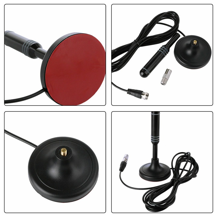 Hordozható TV antenna, 3m koaxiális kábel, vízálló, fekete