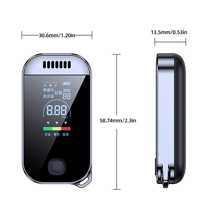 Tester alcoolemie digital, precizie 0.005%, ABS, 58.74x30.60x13.50mm, alb