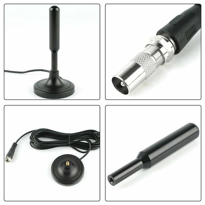 Hordozható TV antenna, 3m koaxiális kábel, vízálló, fekete, 5 hüvelyk