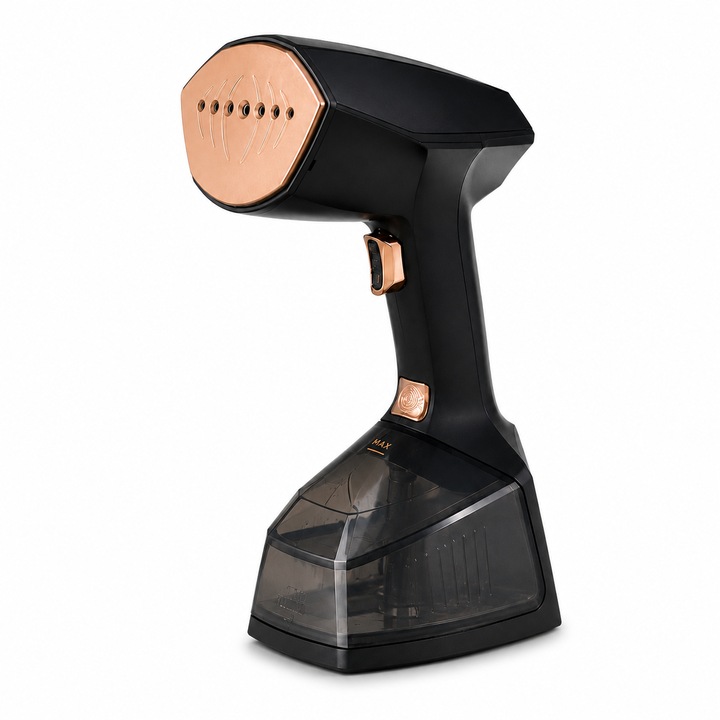 Aparat de calcat cu abur, 2000W, Incalzire rapida 30 sec, Debit abur 35-40 g/min, 3 niveluri de abur, Rezervor 360 ml, Calcare verticala si orizontala, 28 x 15 x 11.5 cm, Plastic, culoare Negru