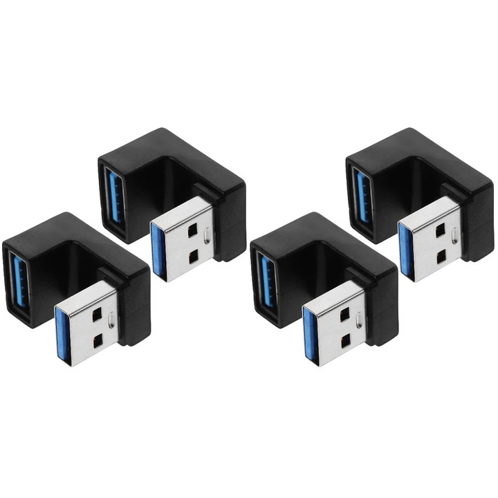 Adaptor USB unghi drept, 4 buc, ABS, cupru, 2.4x1.8x1.6cm